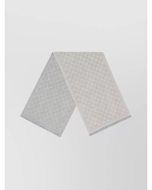 Gucci White Wool Scarf With Frayed Hem And Fringe Detail
