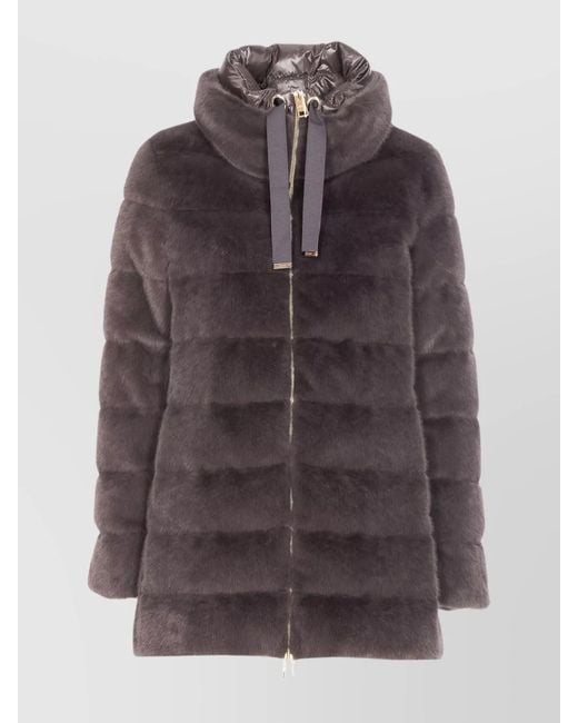 Herno Gray Faux Fur High Neck Down Jacket