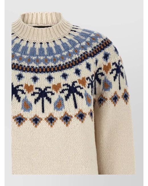 Alanui Blue Virgin Wool Fair Isle Jacquard Sweater