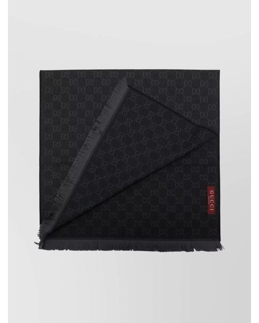 Gucci Black Wool Logo-Embroidered Scarf