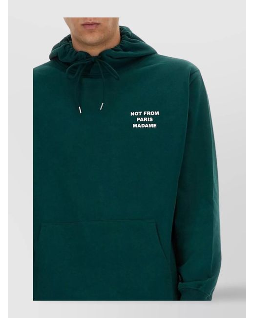 Drole de Monsieur Green Cotton Relaxed-Fit Hoodie for men