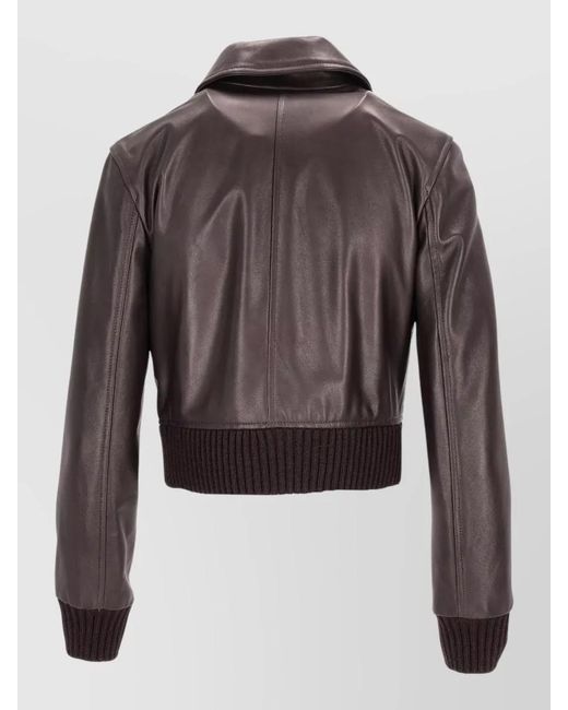 LA ROSE Black Nappa Leather Jacket Collared Neck Design