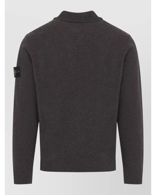 Stone Island Gray Wool Fine-Knit Regular-Fit Long-Sleeve Polo Sweater for men
