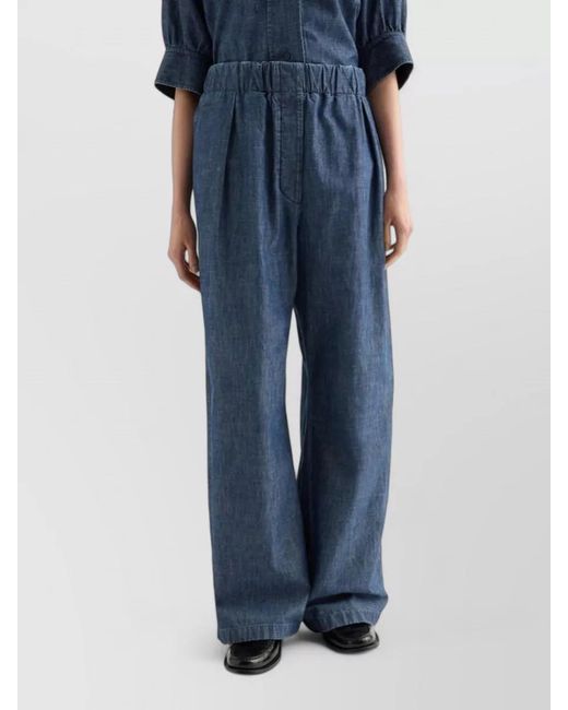 Jil Sander Blue Cotton Wide-Leg Trousers