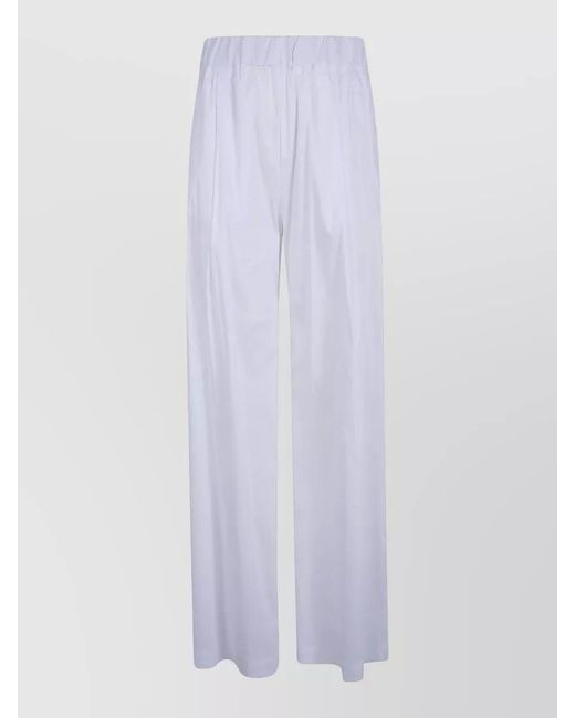 Semicouture White Johnny Pleated Popeline Cotton Wide Trousers