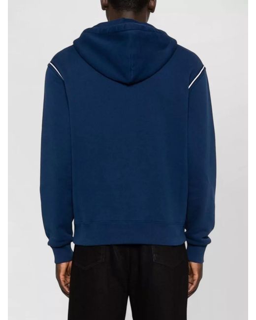 KENZO Blue Hooded Sweater Contrast Piping Silk Nylon for men