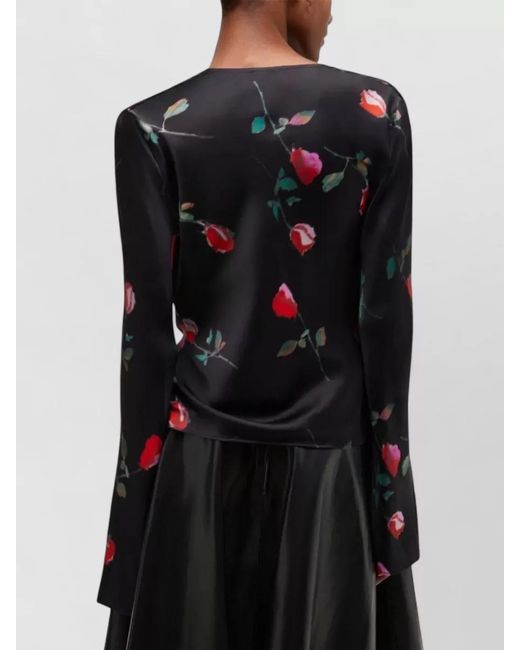 Ganni Black Printed Satin Cowl Neck Blouse