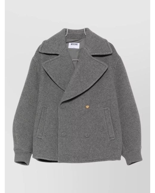 Moschino Gray Double Breasted Wool Blend Casual Blazer for men