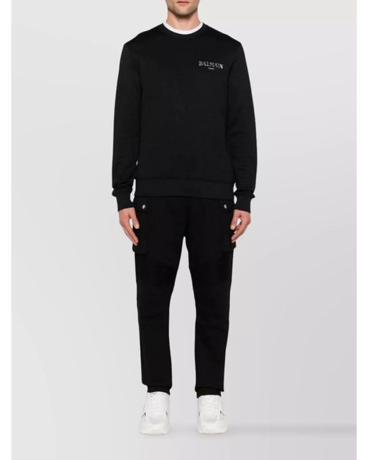 Balmain Black Cotton Straight-Leg Track Pants for men