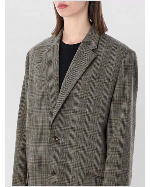 Soeur Gray Checked Oversized Wool-Blend Blazer
