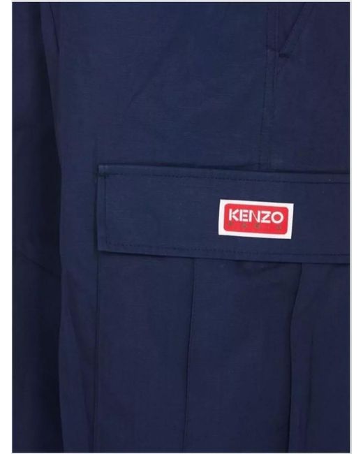 KENZO Blue Cotton Ripstop Mid-Rise Straight-Leg Cargo Trousers for men