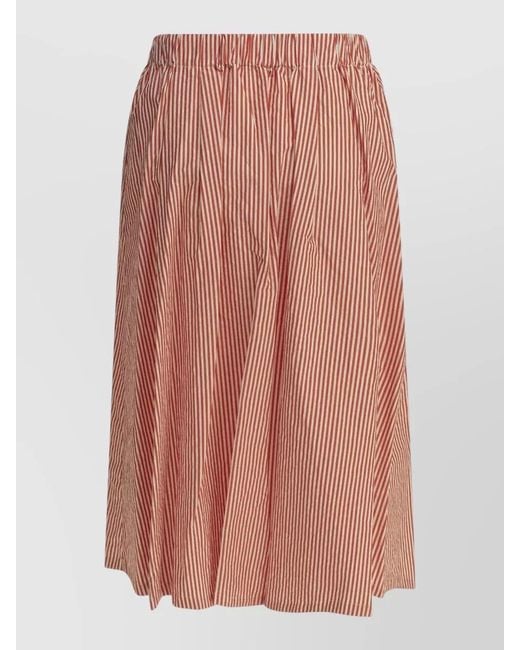 Apuntob Pink Pleated Striped Midi Skirt Collection