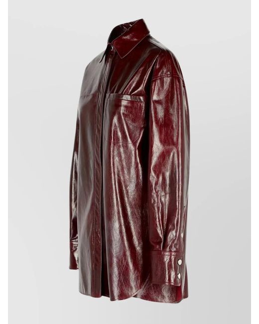 Sportmax Red Leather Shirt Jacket