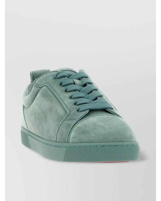 Christian Louboutin Green Junior Suede Round Toe Low-Top Sneakers for men