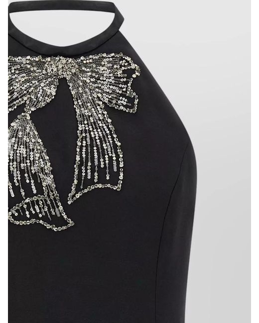 Valentino Garavani Black Dress Front Embroidery Halter Neckline