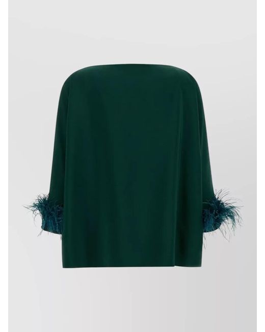 Gianluca Capannolo Green Laura Blouse Backless Boat Neck Feathers