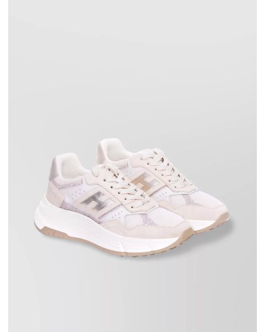 Hogan White High Top Chunky Sole Lace-Up Sneakers