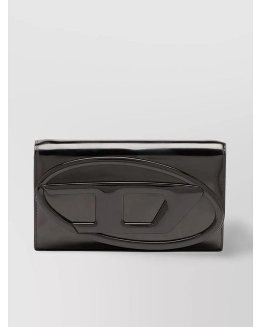 DIESEL Black Rectangular Glossy Finish Clutch With Adjustable Strap