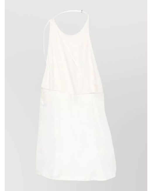 Alysi White Silk Twill Halterneck Top Spaghetti Straps