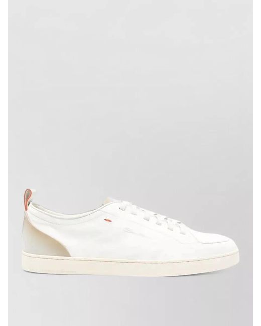 Santoni White Montecarlo Sneakers Round Toe Flat Sole for men