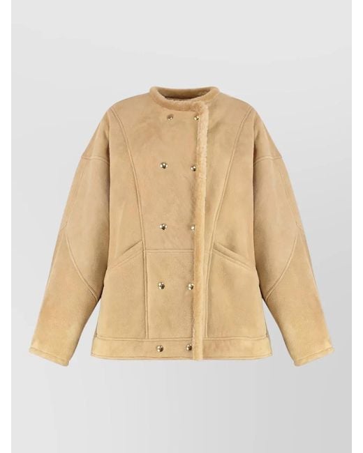 Halfboy Natural Shearling Jacket Button Detail Front Pockets