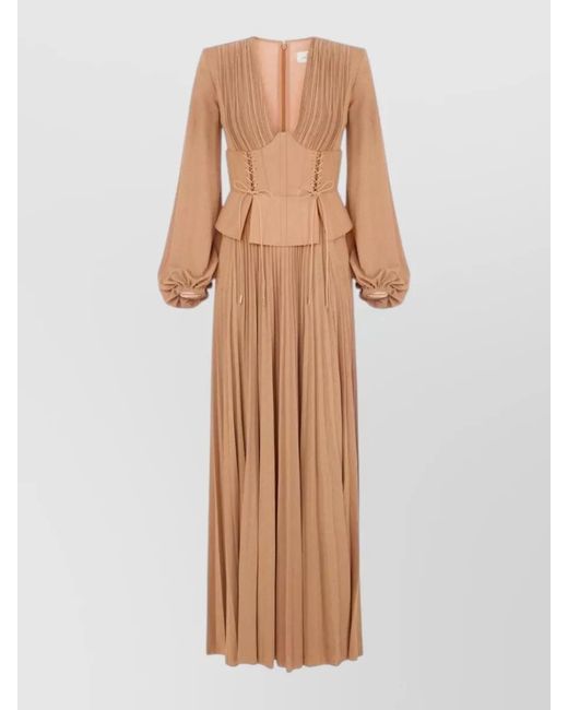 Elisabetta Franchi Natural Long Jersey Dress Lamé Effect Bustier