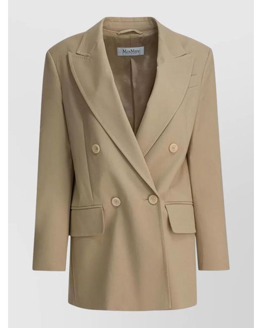 Max Mara Natural Double Breasted Jacket Buttoned Cuffs Lapels
