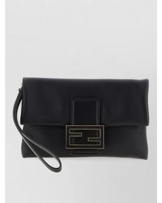 Fendi Black Mamma Baguette Lamb Leather Clutch Bag