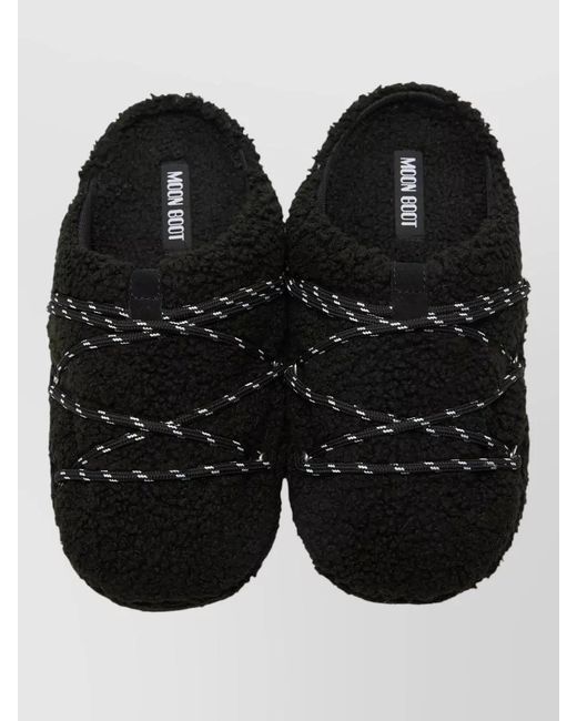 Moon Boot Black Shearling Slippers