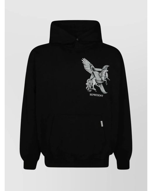Represent Black Graphic Print Hoodie With Kangaroo Pocket for men