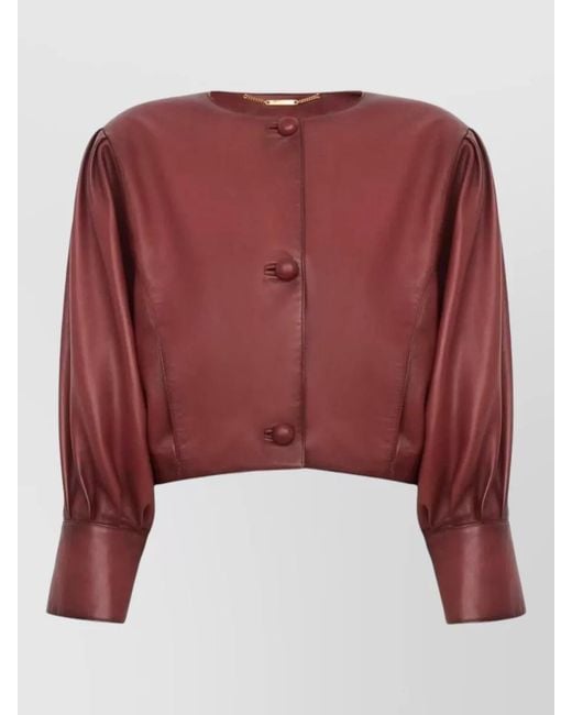 Chloé Red Lamb Leather Cropped Collarless Jacket