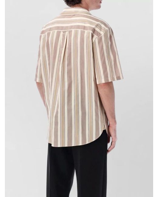 Saint Laurent Natural Bowling Shirt Short Sleeves Chest Pocket Striped for men