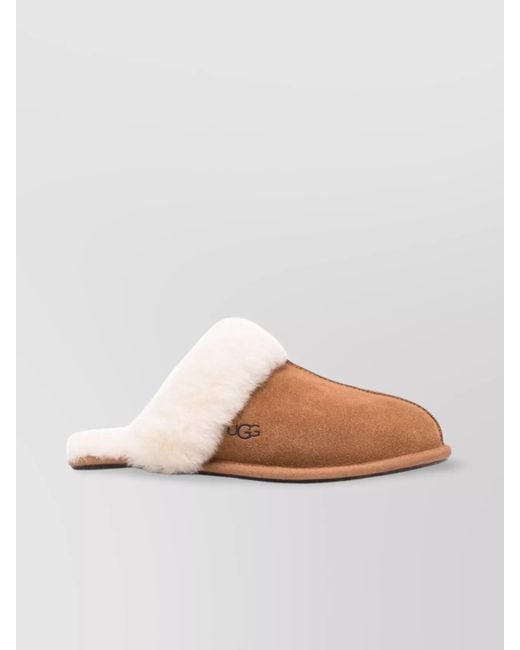 Ugg Brown Comfortable Collar Slides With Sheepskin And Fur