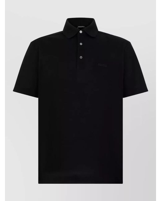 Zegna Black Short Sleeve Polo Shirt Cotton Blend for men