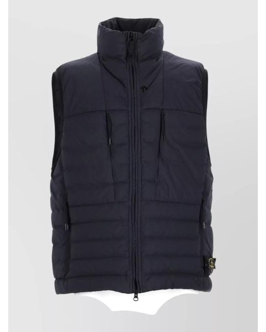 Stone Island Blue High Neck Padded Sleeveless Jacket Side Pockets for men