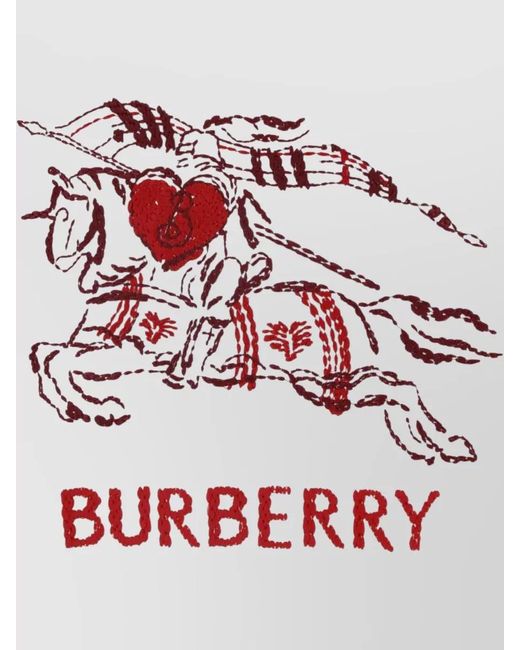 Burberry White Casual Crew Neck Shirt Embroidered Design for men