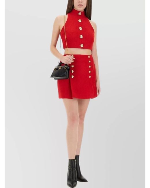 Balmain Red Virgin Wool Mini Skirt