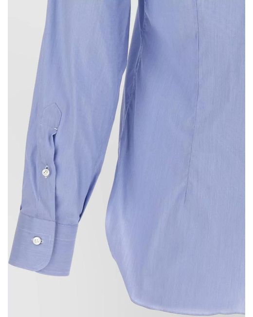 Barba Napoli Blue Poplin Shirt Button Down Collar Long Sleeves for men