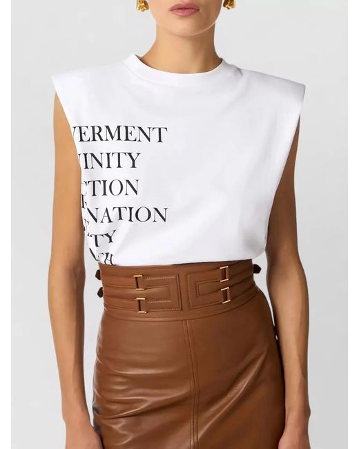 Elisabetta Franchi White Sleeveless Cotton Logo-Print Knitted Top