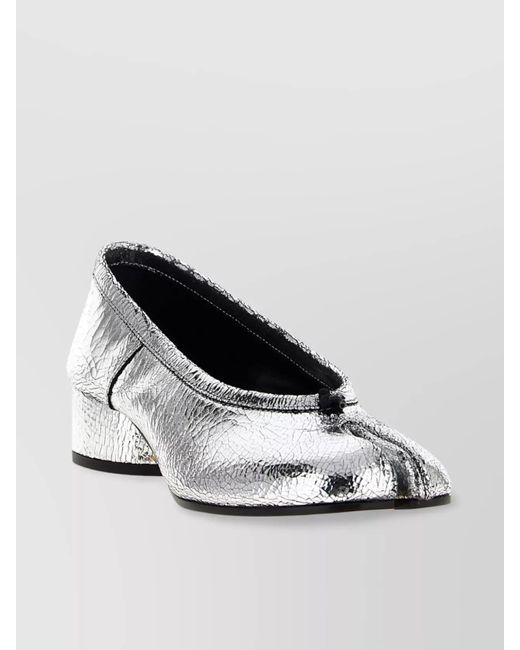 Maison Margiela White 'Block Heel Metallic Textured Ballet Flats'