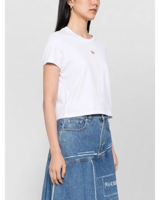 Maison Kitsuné White Fox Cub Cotton T Shirt Crew Neck