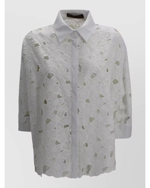 D.exterior Gray Embroidered Sangallo Shirt Floral Sheer Design