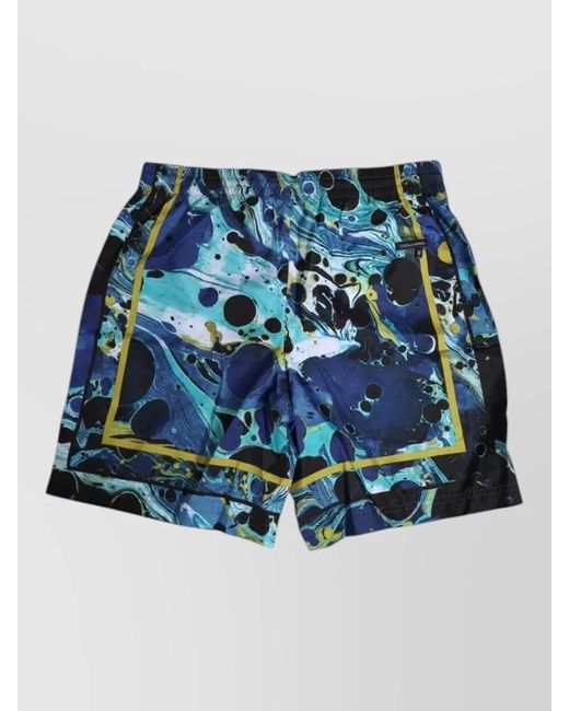 Dolce & Gabbana Blue Marble Print Logo Boxer Swim Shorts for men