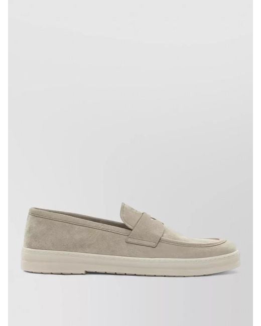 Prada Natural Suede Loafers Round Toe Rubber Sole for men