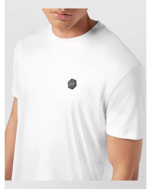 Philipp Plein White Cotton Logo-Patch Short-Sleeve T-Shirt for men
