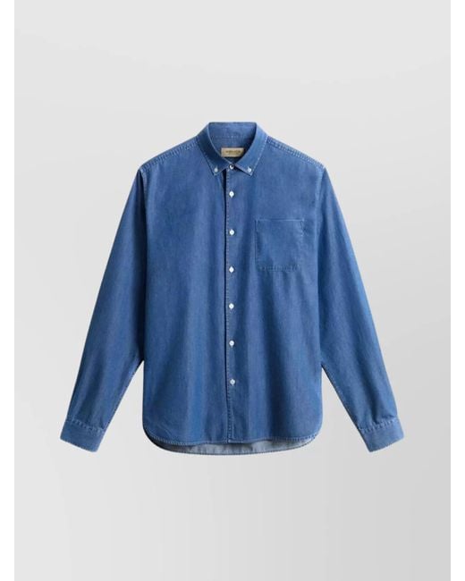 Woolrich Blue Collared Shirt With Long Sleeves And Pocket for men