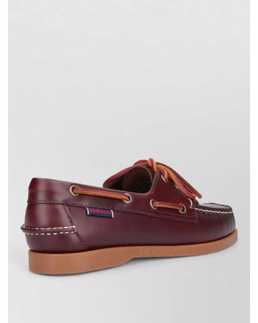 Sebago Red Lace Up Moccasins Rubber Sole Detail