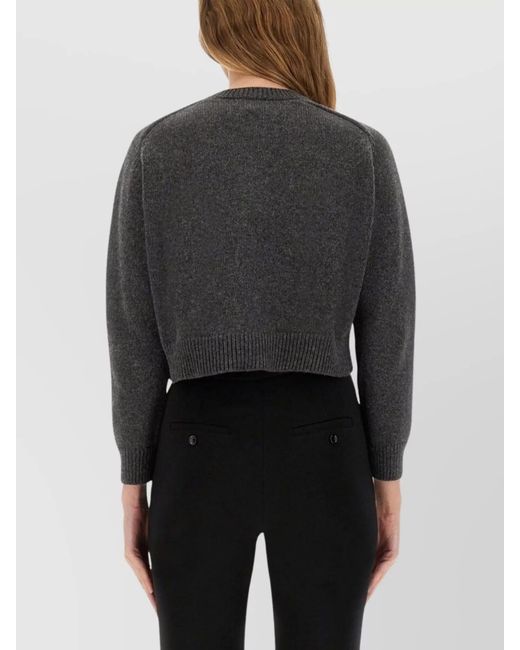 Patou Black Wool Cashmere Cropped Logo-Intarsia Cardigan