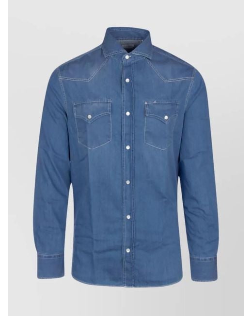 Brunello Cucinelli Blue Denim Shirt for men
