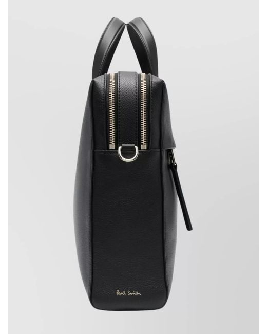 Paul Smith Black Leather Briefcase With Signature Stripe Detail for men